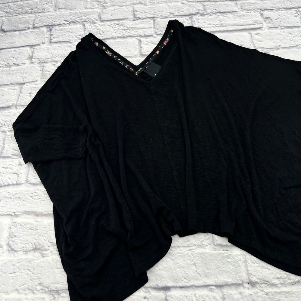Dolan Anthropologie Women's Black Deep V-Neck 3/4 Sleeve Oversized Knit Shirt S